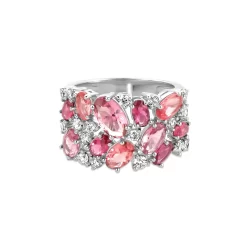Anel Life Vivara Blossom em Prata 925 com Pedras Rosas e Incolores