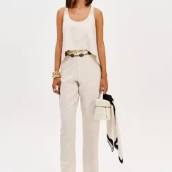 Calça Baggy Cintura Alta Com Linho Lança Perfume